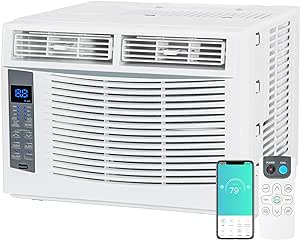 Hykolity WiFi Enabled 6,000 BTU Window Air Conditioner, Smart Window AC Unit with Remote, Energy Saving, Easy Install Kit, Cools up to 250 Square Feet