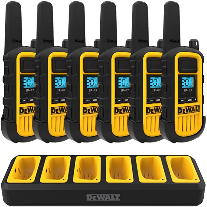 DEWALT DXFRS800 2 Watt Heavy Duty Walkie Talkies - Waterproof, Shock Resistant, Long Range & Rechargeable Two-Way Radio with VOX (6 Pack w/Gang Charger)