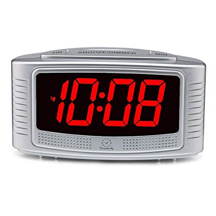 DreamSky Simple LED Digital Alarm Clock, 1.2" Large Clear Display with Dimmer (High/Low/Off), Loud Alarm, Snooze, Small Compact Bedside Clock, Mains Powered