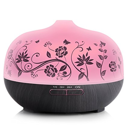 BESTEK Essential Oil Diffuser,300ml Glass Aroma Diffuser Ultrasonic Cool Mist Humidifier with changing Colored LED Lights, Waterless Auto Shut-off and Adjustable Mist mode (Black)