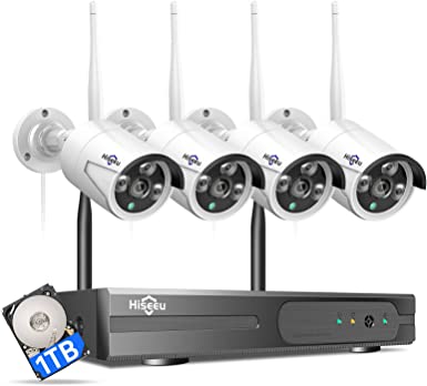 [Expandable 8CH,2K] Hiseeu Wireless Security Camera System with 1TB Hard Drive with One-Way Audio,8 Channel NVR 4Pcs 1296P 3.0MP Night Vision WiFi Security Surveillance Cameras DC Power Home Outdoor