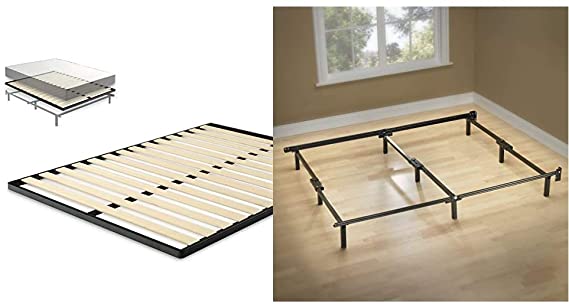 Zinus Deepak Easy Assembly Wood Slat 1.6 Inch Bunkie Board/Bed Slat Replacement, Queen & Michelle Compack 9-Leg Support Bed Frame, for Box Spring and Mattress Set, Queen