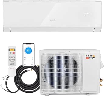 COSTWAY 18000 BTU Wifi Enabled Mini Split Air Conditioner & Heater, 21 SEER2 208-230V Inverter AC Unit Cools up to 1250 Sq. Ft., Energy Efficient (White, 18000BTU, 208-230V, 21 SEER2-WIFI)