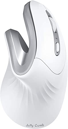 Bluetooth Ergonomic Mouse, Jelly Comb Advanced Vertical Wireless Bluetooth Mouse 2.4GHz Optical Vertical Mice, Easy Switch Between 2 Devices with Bluetooth and USB Connection MV045 (White and Silver)