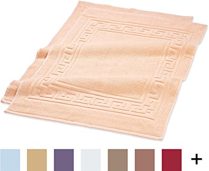 Superior Hotel & Spa Quality Bath Mat Set of 2, Made of 100% Premium Long-Staple Combed Cotton, Durable and Washable Bathroom Mat 2-Pack - Peach, 22" x 35" each