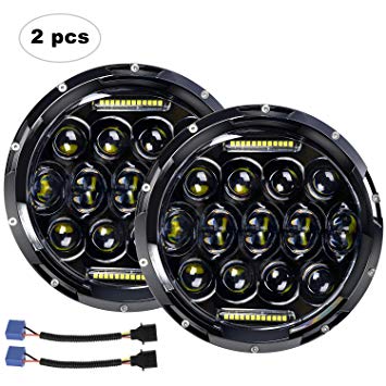 LED Headlight for Jeep Wrangler AAIWA 7" 75W Round LED Headlamp with Daytime Running Light DRL High Low Beam for Jeep Wrangler JK TJ LJ Harley Motorcycle with H4 H13 Adapter,2PCS,2 Years Warranty
