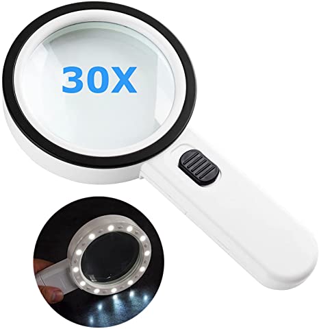 Magnifying Glasses with Light,30X Lighted Magnifying Glasses Handheld Large Magnifier for Reading,Macular Degeneration,Inspection,Jewelry,Hobbies and Crafts
