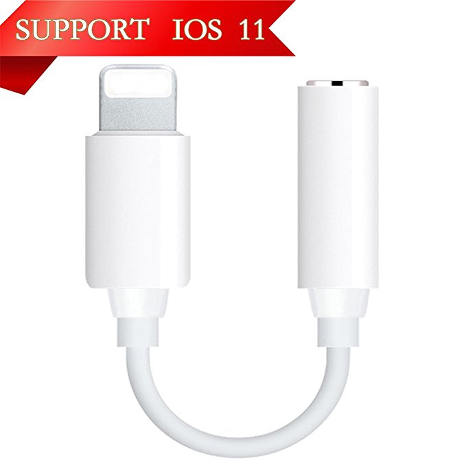 Lighting to 3.5mm Headphone Jack Adapter for iPhone 7/7Plus/8/8Plus/X/10 Audio Adaptor Jack Earphone Connector Cable AUX Audio Jack Music&Control Headphone Cable Earpod Adapter Support All iOS Version