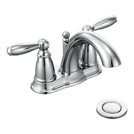 Moen 6610 Brantford Two-Handle Low Arc Bathroom Faucet with Drain Assembly, Chrome