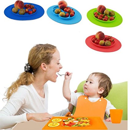 One-piece Silicone Mat Baby Kids Suction Table Food Tray Placemat plate UK (Blue)