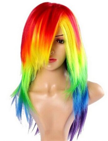 OYSRONG Girls/ladies/women's 27'' Cosplay My Little Pony Rainbow Dash Multi Color Heat Resistant Cosplay Party/daily Soft Touch Hair Wig