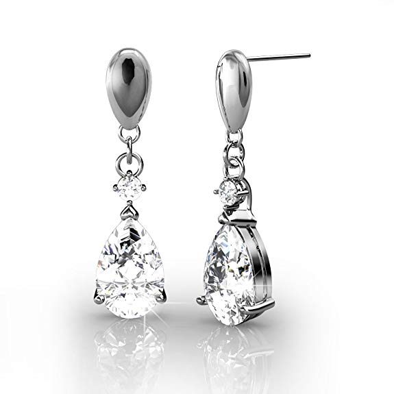 Cate & Chloe Zoey Playful 18k White Gold Plated Teardrop Earrings with Swarovski Crystals, Tear Drop Dangling Earring Set for Women, Pear Shaped Chandelier Wedding Fashion, Bridesmaids - MSRP $142