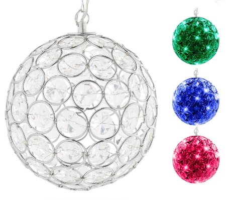 HoontTM Outdoor Hanging Decorative Sparkling Crystals Gazing Ball with Solar Powered Color Changing LED Light - 6 Inch Diameter