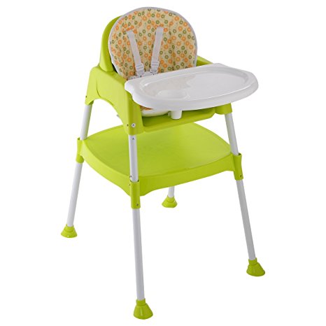 Costzon 3 in 1 Convertible High Chair Table Seat Booster Toddler Feeding with Tray, Green/White