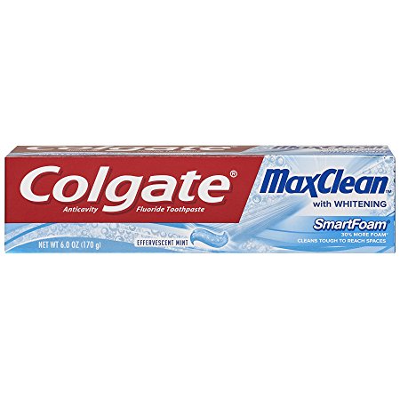 Colgate Max Clean with Whitening Foaming Toothpaste, Mint - 6 ounce (2 Pack)