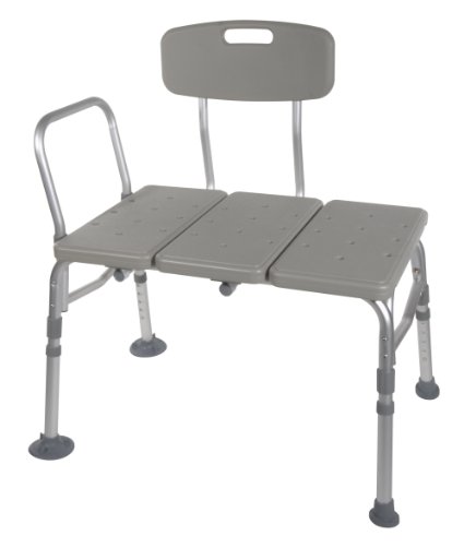 Drive Medical Plastic Transfer Bench with 3 Position Backrest Gray