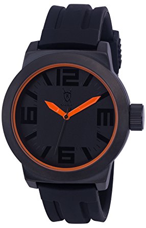Konigswerk Mens Watch Orange Hands and Inner Ring, Black Silicone Band, Dial and Case Quartz AQ202896G