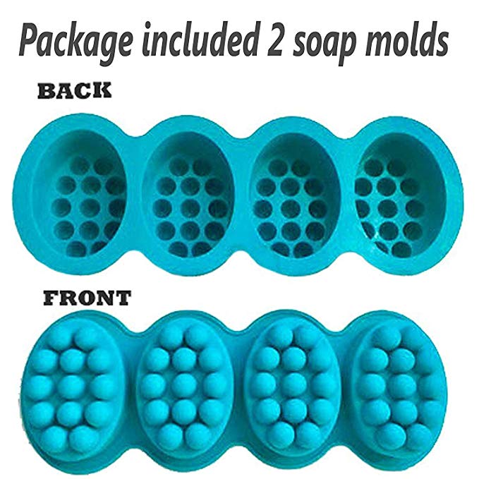 2 Pcs Massage Bar Silicone Molds 4 Cavities 4.5oz Soap Mold For DIY Soap making, chocolate making, candle making, Polymer clay (Pack of 2)