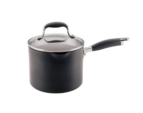 Anolon Advanced Hard Anodized Nonstick 3-12-Quart Covered Straining Saucepan with Spouts