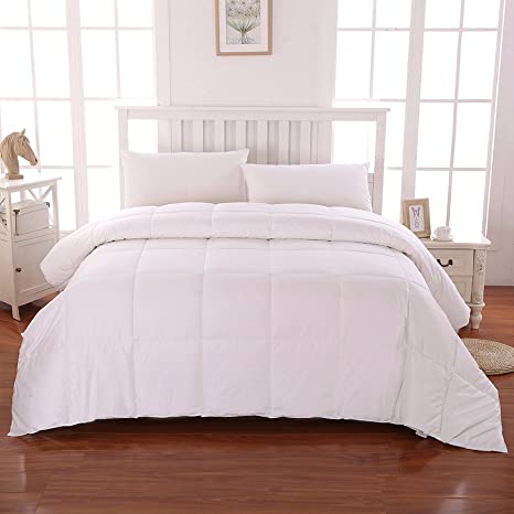Cottonpure Sustainable Cotton Filled Medium Warmth Breathable Hypoallergenic Comforter, White, Full/Queen