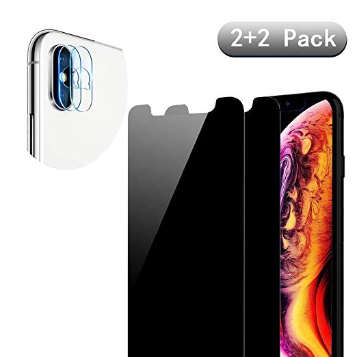 [4 Pack] iPhone Xs Max Anti-Spy Screen Protector Glass and Camera Lens Protector,Full Coverage iPhone Xs Max Tempered Glass Privacy Screen Protector [Case Friendly] [Bubble-Free]