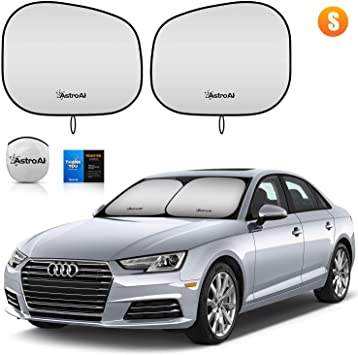 AstroAI Windshield Sun Shade - Foldable 2-Piece Car Front Window Sunshade Blocks UV Rays Sun Visor, Titanium Silver Fabric Material, Sports (Small 23.2 x 29.1 inches) Size