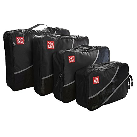 SkyMall Packing Cubes Travel Bags. Luggage Organizer Accessories. 4 Piece Value Set. Durable Nylon & Breathable Mesh Panels. Bonus Promotional Shoe Bag.