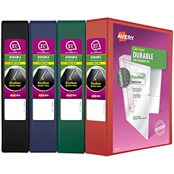 Avery Durable View Binders, 2" Slant Rings, 500-Sheet Capacity, DuraHinge, Assorted, Pack of 4 (05624)