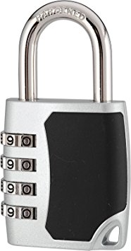 Bosvision 1.7 inches width Combination Padlock with Resettable 4-Digit Combination, 1/4 inches Shackle - Black   Silver