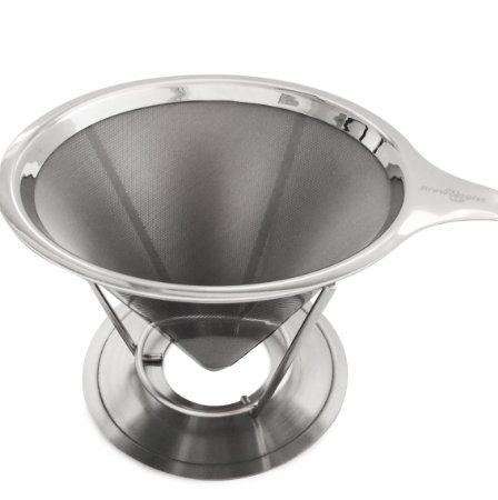The Brewologist Pour Over Coffee Cone the Clever Coffee Dripper Permanent Reusable Stainless Steel Coffee Filter and Brewer with Pour Over Coffee Stand 4 cup