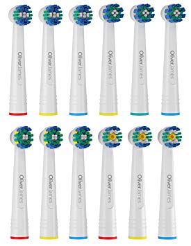 Oliver James Replacement Brush heads with Travel Caps compatible with Oral B Toothbrushes - 12 pack (Variety)