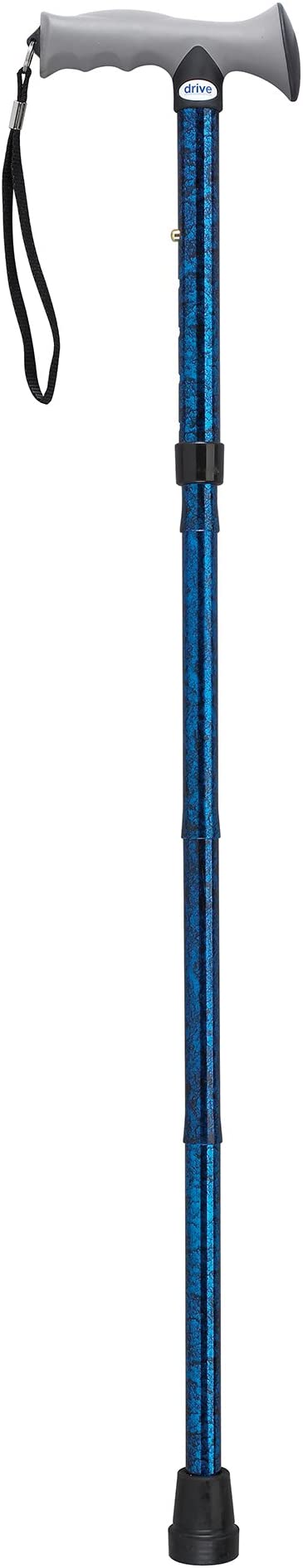 Adjustable Lightweight Folding Cane with Gel Hand Grip, Blue Crackle