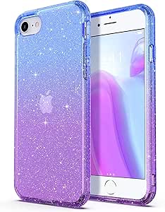 ULAK Compatible with iPhone SE 3 2022 Case, iPhone SE 2020 Case, Clear Glitter Soft TPU Cover Shockproof Protective Phone Case Compatible with iPhone SE 2nd 3rd/iPhone 7/iPhone 8 4.7 Inch, Purple