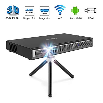 TOUMEI T5 Mini Projector Portable, 200 ANSI Lumens Pico Projector, Android DLP Projector Home Cinema, Support 1080P 4K HDMI 3D DLP-Link, Compatible with Fire TV Stick/PS3/PS4/Amazon Video -Black