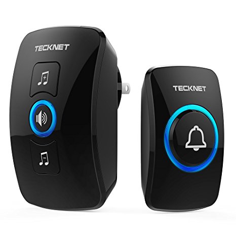 Wireless Doorbell, TeckNet Remote Waterproof Plug in Wireless Door Bell Chime Kit with LED Light, 1 Receiver and 1 Push Button, Operating at 820-feet Range with 32 Chimes