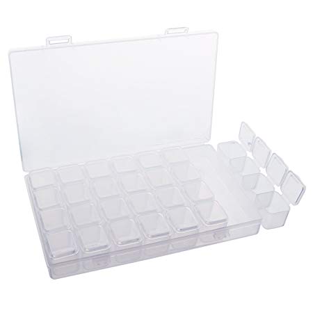 Segbeauty Clear Bead Container 28 Compartments with Secure Lids, Removable Tiny Jewelry Storage Box, Transparent Jewelry Organizer for Seeds Craft Making Accessories