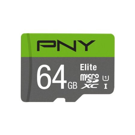 PNY Elite 64GB MicroSDXC Card with Adapter -UHS-I, U1, up to 85MB/Sec (P-SDU64U185EL-GE)