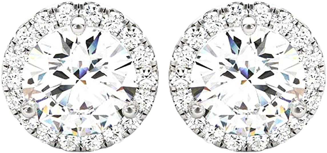 1-5 Carat Round Halo Diamond Earrings 14K Gold Value Collection Screw Back