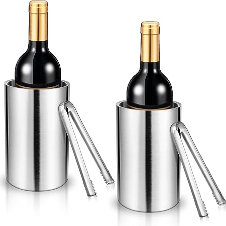 4 Pcs Wine Chiller Bucket with Tongs 750 ml Champagne Ice Bucket Stainless Steel Wine Bucket Cube Serving Bucket Accessories Insulated Wine Bottle Chiller for Whisky Cocktail Bar Chilling Home Parties