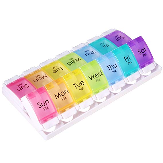 Pill Box Organiser 7 Day for AM and PM, Opret Pop Open Pill Case Twice a Day Weekly with 14 Large Compartments BPA Free for Vitamins Fish Oils Supplements Medication