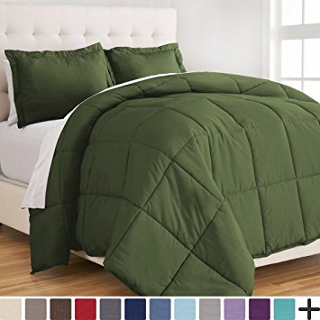 Ultra-Soft Premium 1800 Series Goose Down Alternative Comforter Set - Hypoallergenic - All Season - Plush Fiberfill, Twin Extra Long (Twin XL, Green)