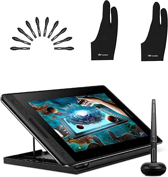 HUION KAMVAS Pro 12 Drawing Tablet with Screen Full Laminated Digital Graphics Pen Display with Battery-Free Stylus Tilt Touch Bar Adjustable Stand -11.6 inch Graphic Tablet with Two Gloves