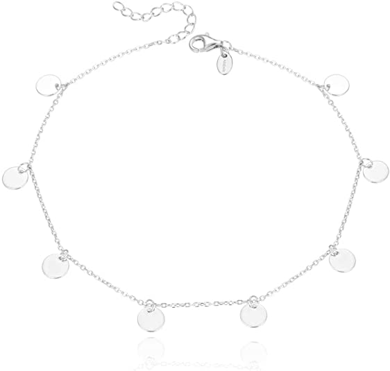 Adabele 925 Sterling Silver Adjustable Anklet Bracelet 6mm Coin Disk Charm Pendant 9" 10" 11 Inch Chain for Women Gift - Made in Italy Nickel Free