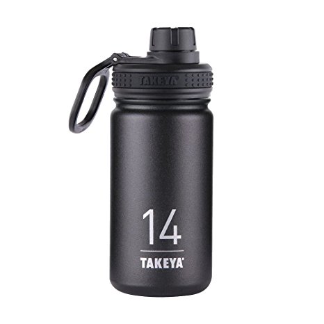 Takeya ThermoFlask Insulated Stainless Steel Water Bottle, 14 oz, Asphalt