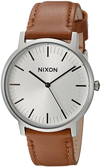 Nixon Porter Leather A10582494-00. Gunmetal Grey and Tan Leather Men’s Watch (20-18mm Brown Leather Band and Gunmetal 40mm Watch Face)