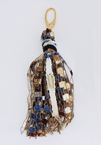 Handcrafted Yarn Tassel Handbag Dangle Charm Purse Accessory- Color Blue Saddle