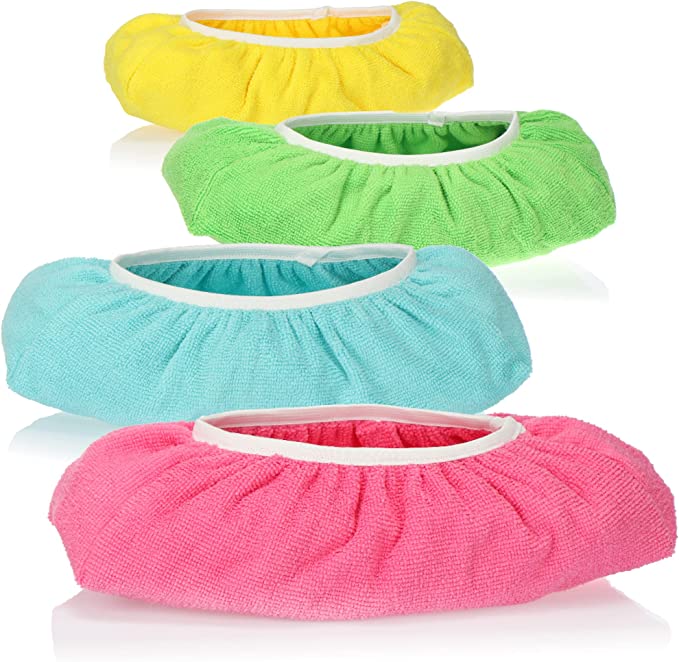com-four® 4x mop slippers for floor cleaning, reusable cleaning shoes, highly absorbent floor wiper made of microfibre, washable up to 60° C [selection varies] (4 pieces - strong colors)