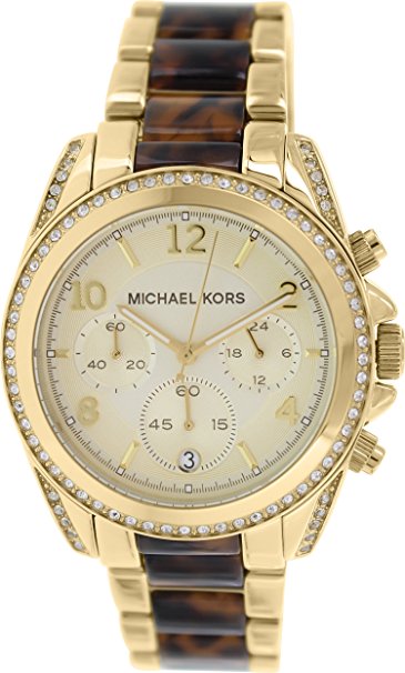 Michael Kors Blair Gold Dial Tortoise SS Quartz Chrono Ladies Watch MK6094