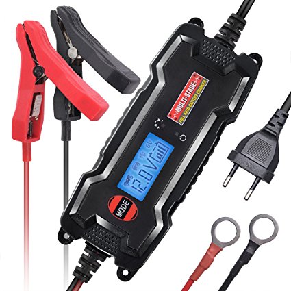 MICTUNING MULTI-STAGE LCD Display 6V/12V 0.8A/3.8A Smart Fully Automatic Battery Float Charger / Maintainer with Inline Blade Fuse, SAE Quick Connector