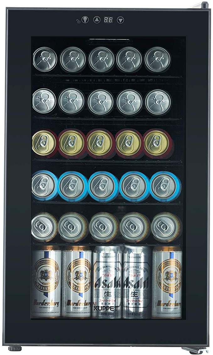 KUPPET Beverage Cooler and Refrigerator, Mini Fridge for Home, Office or Bar with Glass Door and Adjustable Removable Shelves,Perfect for Soda Beer or Wine